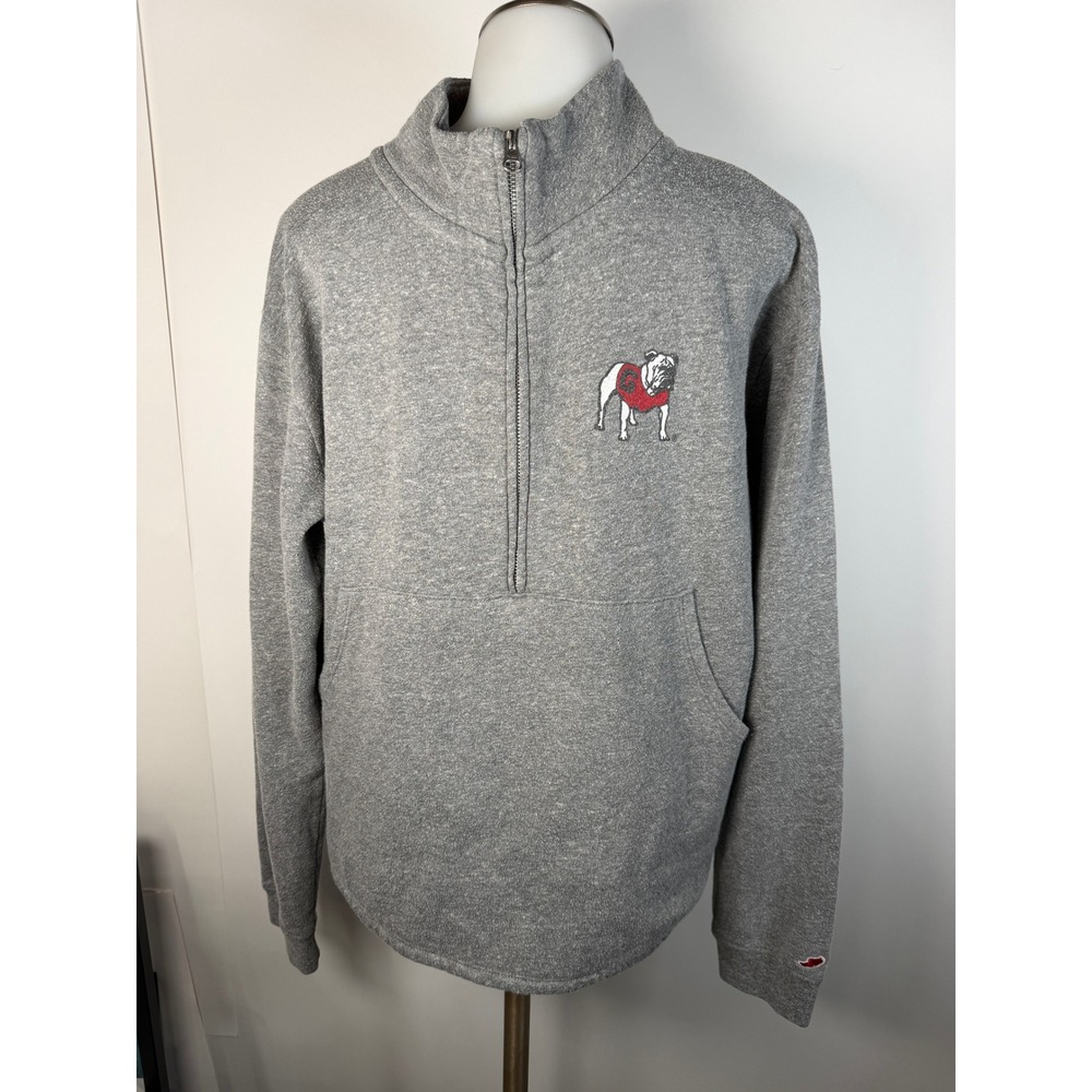 League Georgia Bulldogs Mens Large Gray Quarter Zip Fleece Pullover Sweatshirt